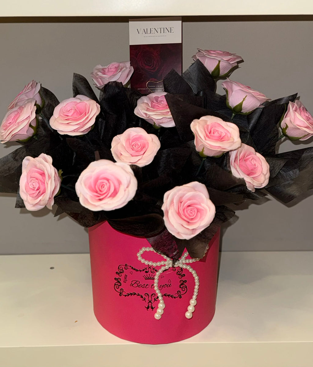 Premium flower box. Flower bag and greeting card.