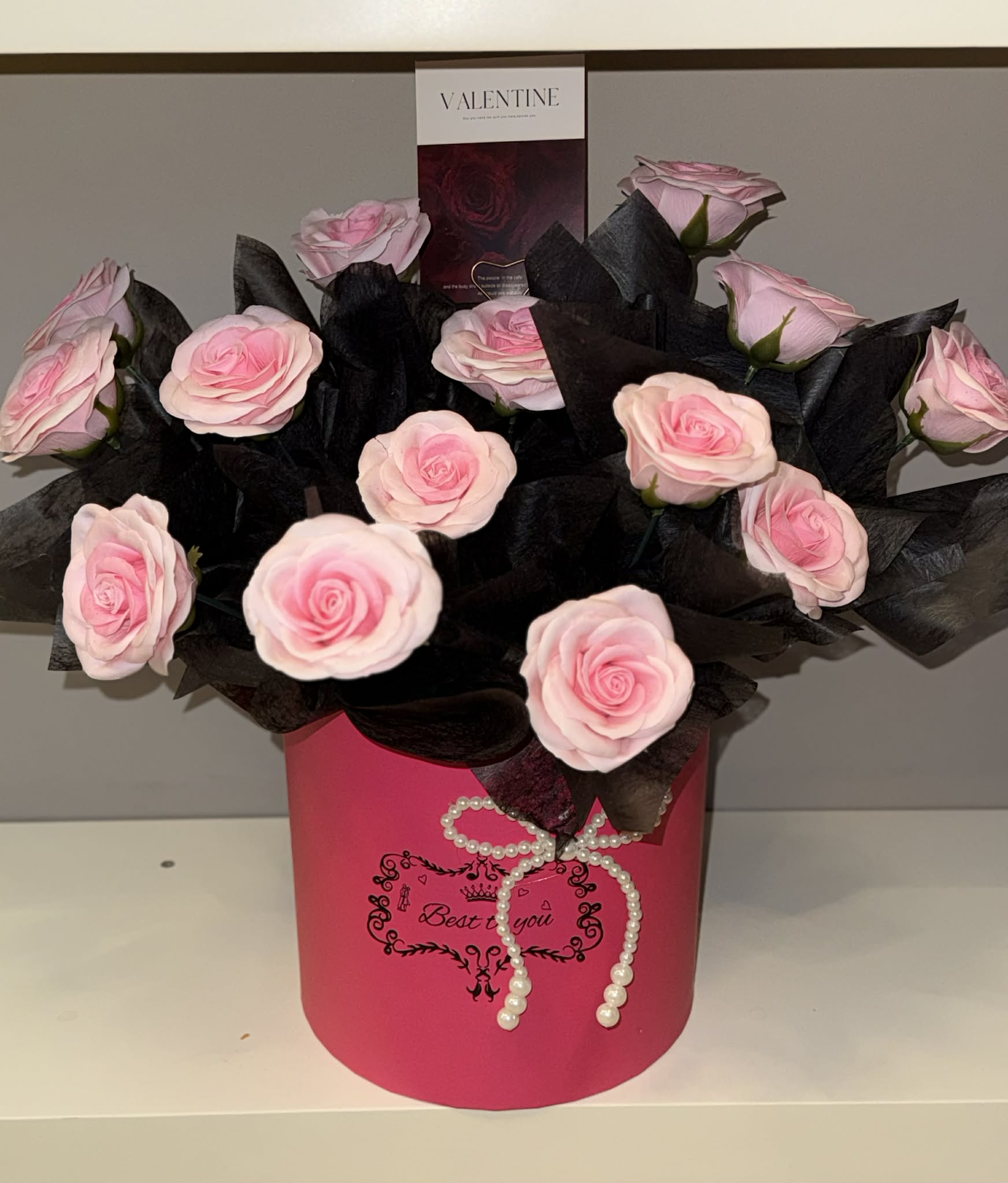 Premium flower box. Flower bag and greeting card.