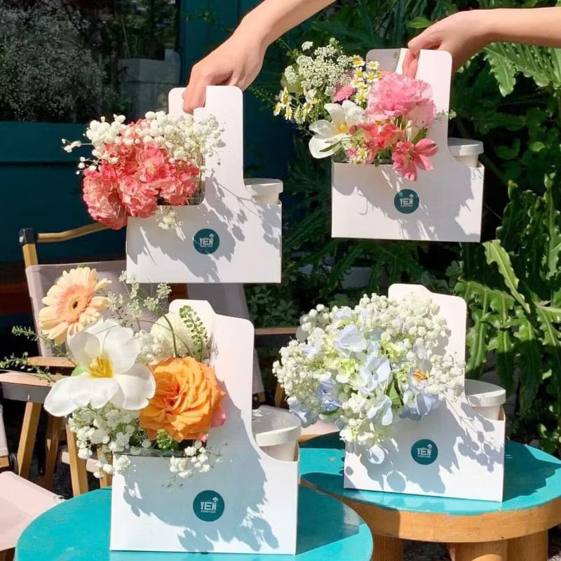 Kraft flower box for coffee/take away drinks, gifts