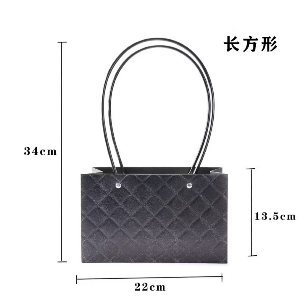 Flower arrangement in the shape of a handbag with Canarium pattern, rectangular bag shape with handle