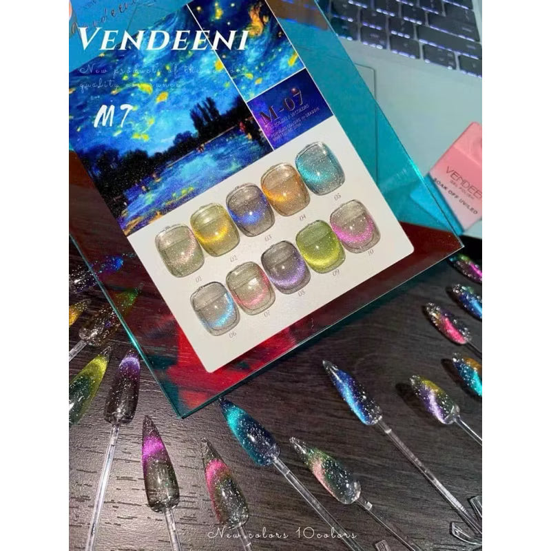 9D Vendeeni Cat's Eye Clay 15ml (Set of 10 bottles) with complimentary color palette
