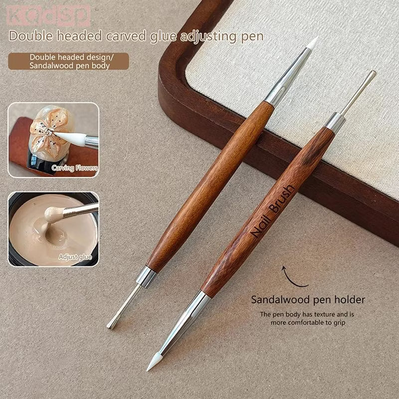Widefiling Wooden Double Head Nail Art Brush Carving Flower Painting Pen