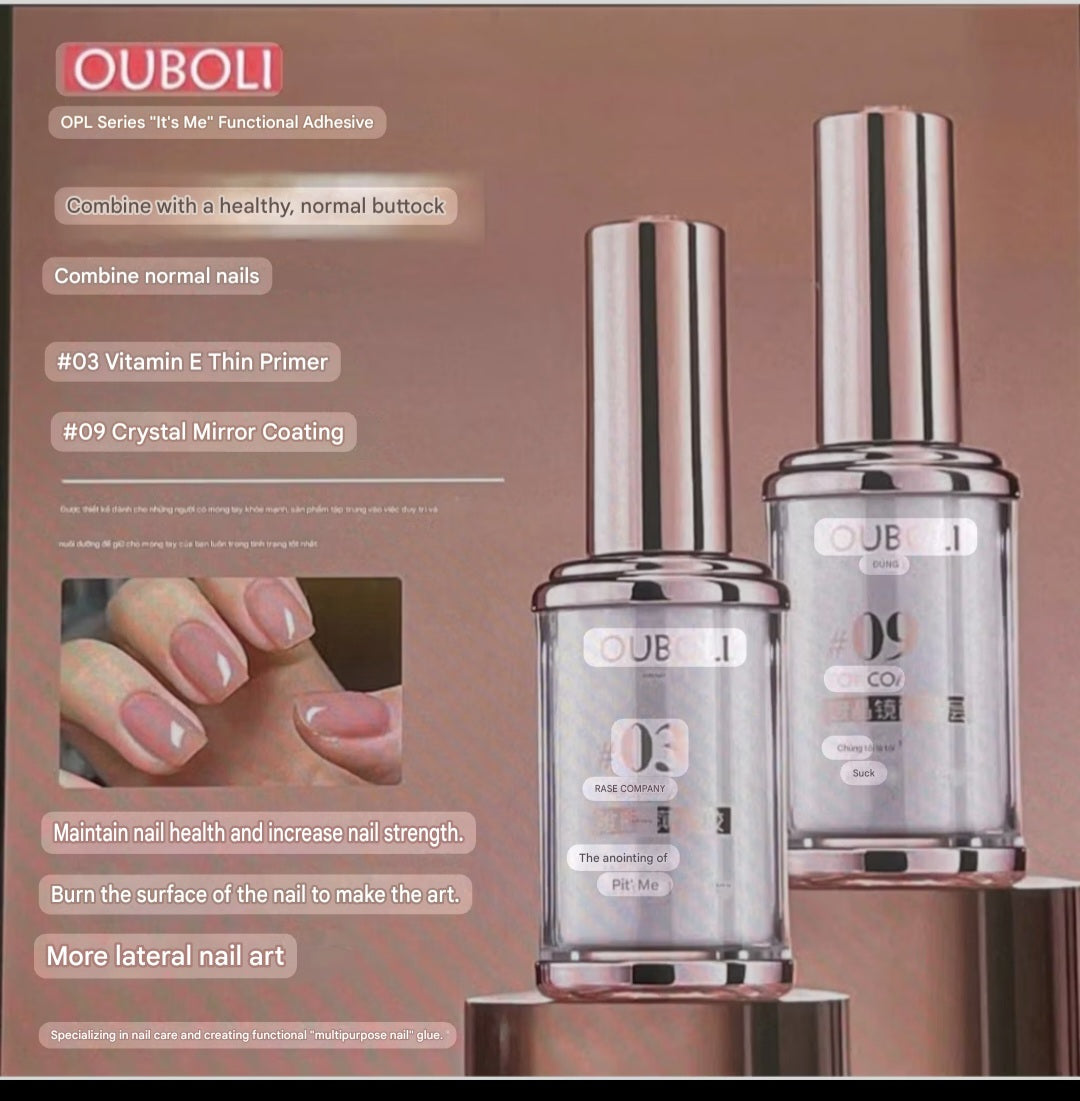 Base, Top, Hard nail Ouboli bottle 15ml New Version Super Glossy and Durable