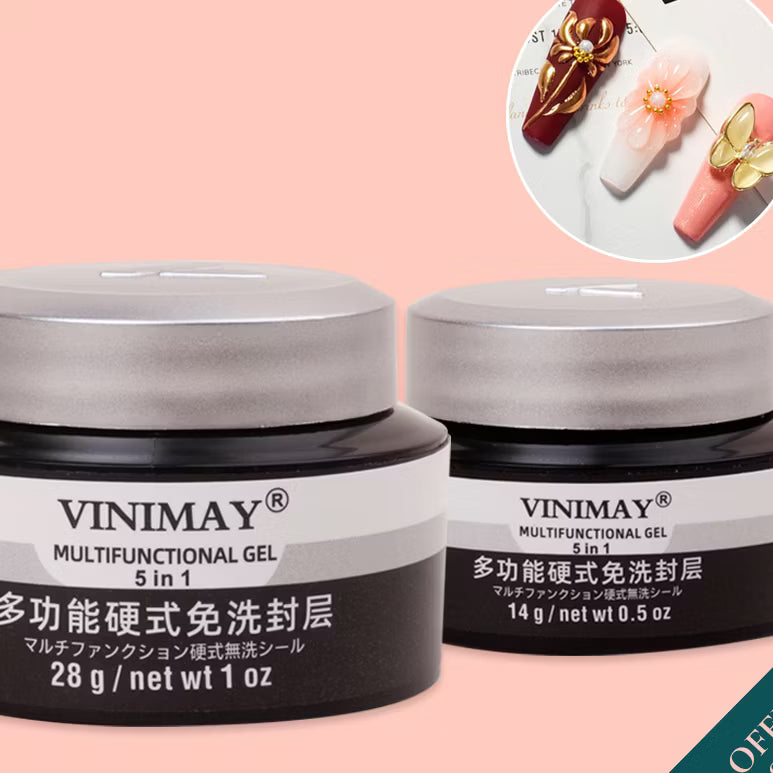 Genuine Vinimay 5in1 multi-purpose gel - Gel jar for applying nails, shaping nails, attaching stones, top gel, creating embossed flower dew drops