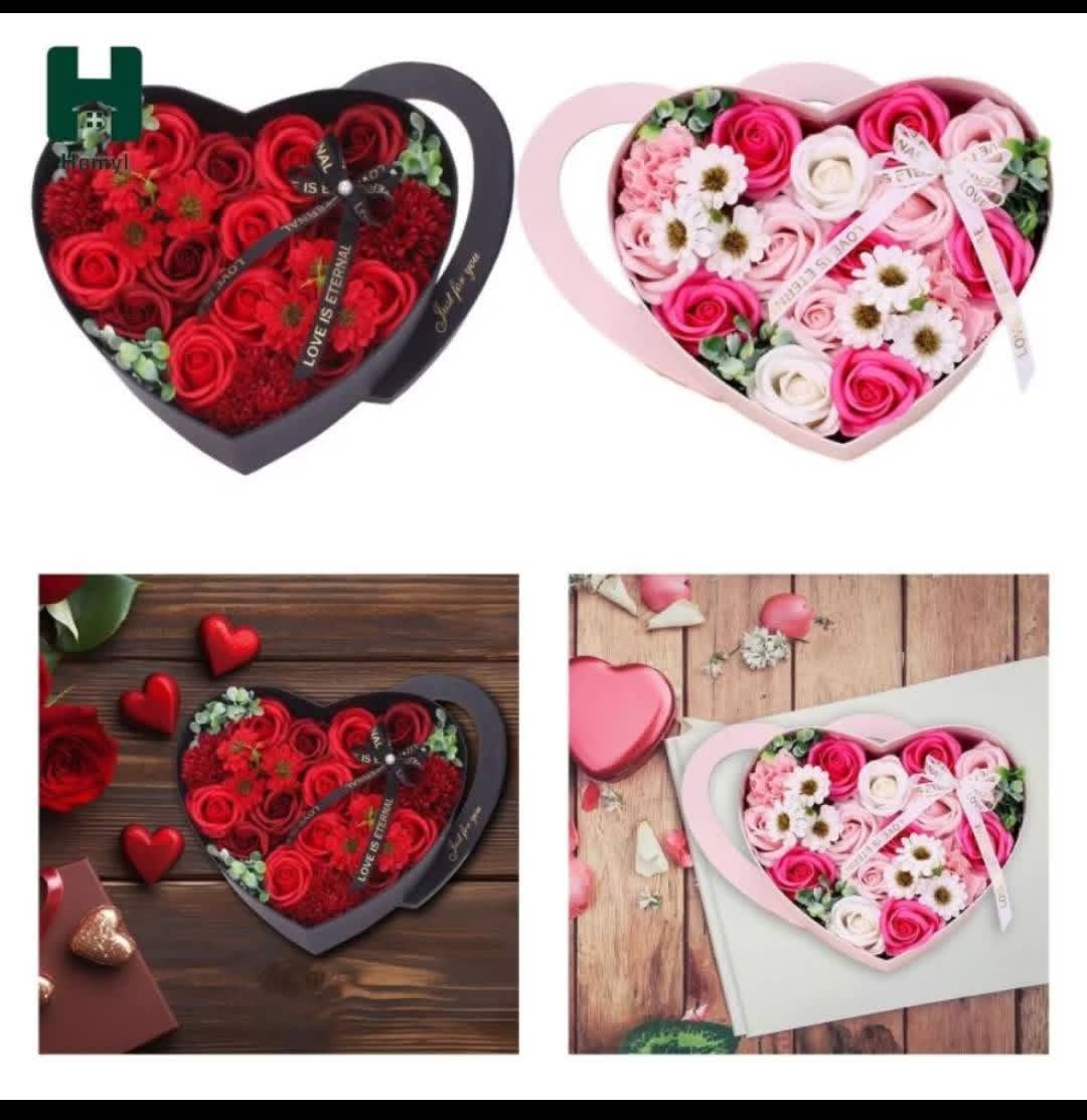 Heart-shaped box of wax flowers