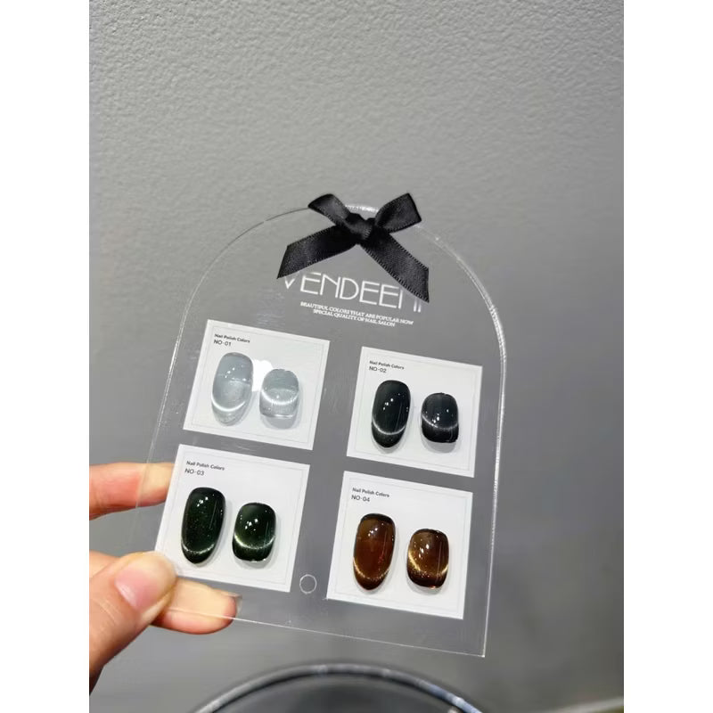 Cat Eye gel polish set: Silver, Black, Blue, Brown, 4 luster vendeeni colors