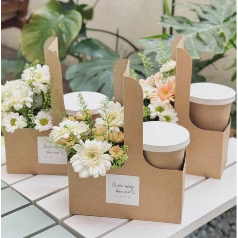 Kraft flower box for coffee/take away drinks, gifts