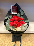 Artificial flower bouquet and flower bag. Greeting card.