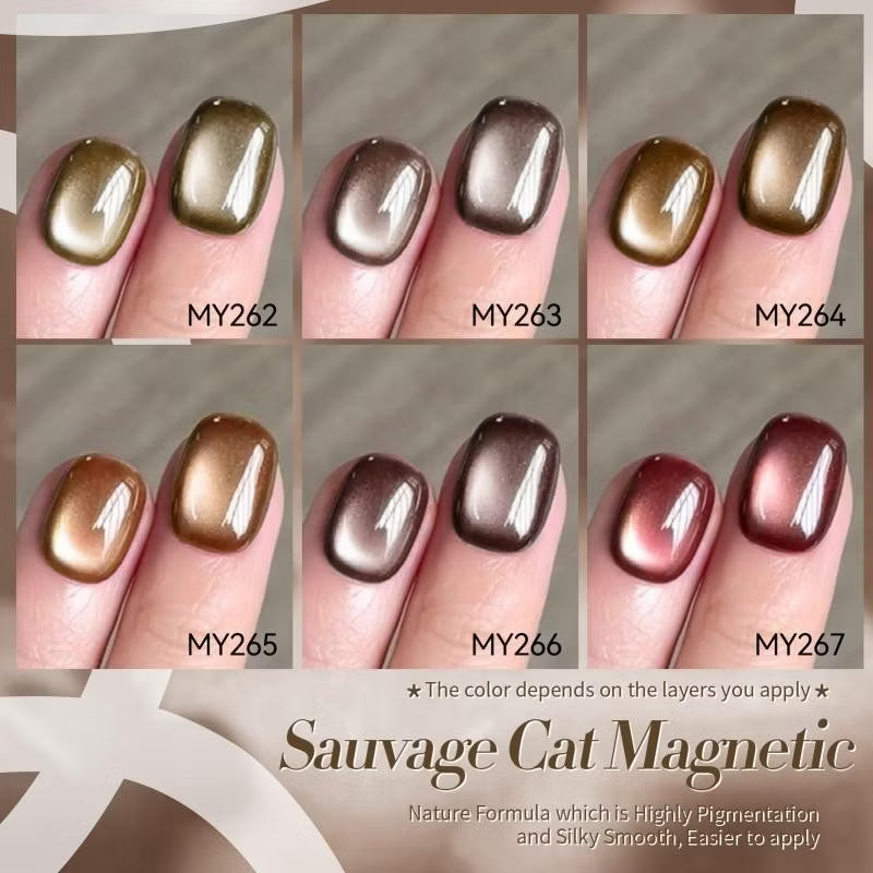 BORN PRETTY 6 Pcs Cat Eye Magnetic Gel Nail Polish Set Coffee Brown