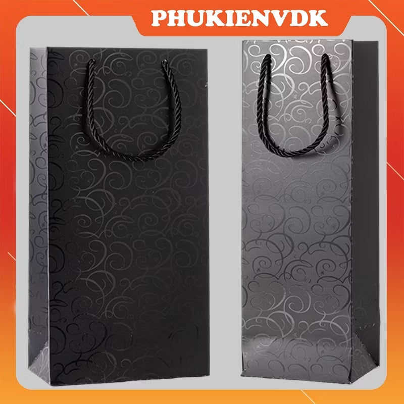 Thick Red Wine Bag, Black with embossed finish, 17x9x35cm